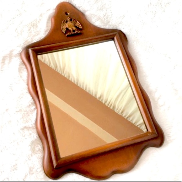 MCM Vintage Wood Framed Mirror w/ Bronze Eagle